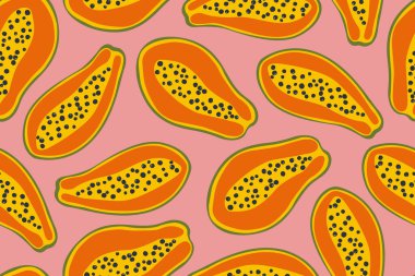 Olgun papaya meyvesi pürüzsüz desen, tropikal arkaplan vektör çizimi