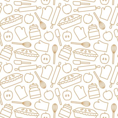 elmasız elmalı turta pişirmek; Şükran Günü, sonbahar keki - vektör illüstrasyonu