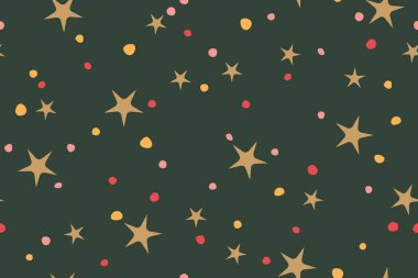 Yılbaşı, yeni yıl arifesi, yıldızlı ve noktalı mükemmel bir parti. Vektör çizimi.