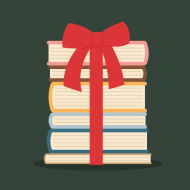 En iyi Noel hediyesi olarak kırmızı kurdeleli kitap yığını- vektör illüstrasyonu