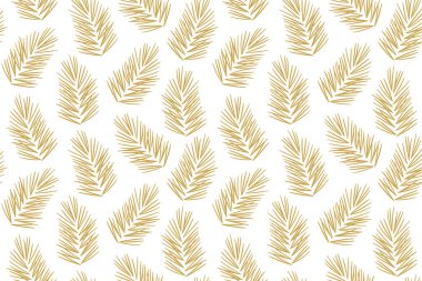 Kusursuz kış, altın çam dalları ile noel deseni; ambalaj kağıdı, tebrik kartları, hediye etiketleri, duvar kağıdı ve tekstil çizimleri için harika