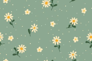 seamless spring pattern with daisy flowers- vector illustration