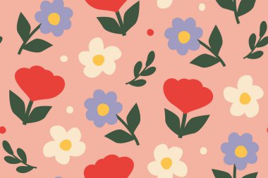 Bahar çiçekleriyle kusursuz desen. Vektör çizimi.