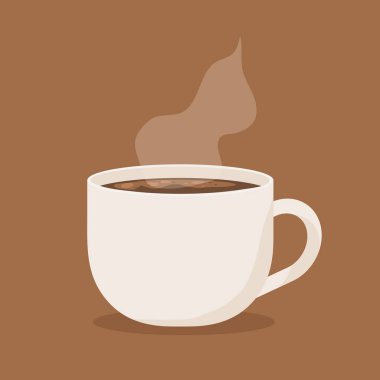 Sıcak buhar ikonuyla beyaz bardakta kahve - vektör illüstrasyonu