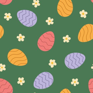 Paskalya, bahar, renksiz paskalya yumurtaları ve papatya çiçekleri; ambalaj, tebrik kartları, sosyal medya grafikleri-