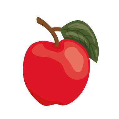 Yapraklı taze kırmızı elma - vektör çizimi