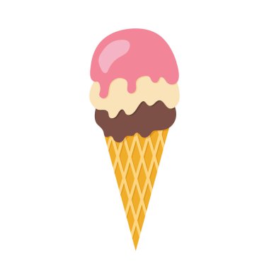 Waffle külahında dondurma. Vektör çizimi.