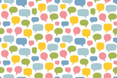 Renkli konuşma baloncukları pürüzsüz desen, not defterleri, planlayıcılar ve ambalaj kağıdı gibi kırtasiye ürünleri için mükemmel, sosyal medya grafikleri-