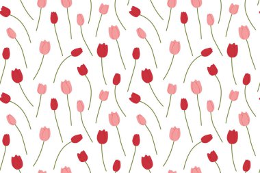 kırmızı ve pembe lale çiçekli yay pürüzsüz desen - vektör illüstrasyonu