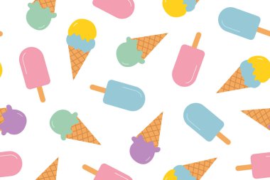 Yaz aysız dondurma şablonu, ambalaj, tekstil, duvar kağıdı, tebrik kartı çizimi için harika.