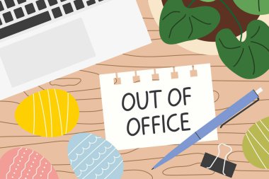 Otomatik yanıtlayıcı ofis dışında; bahar, Paskalya tatili konsepti - vektör illüstrasyonu