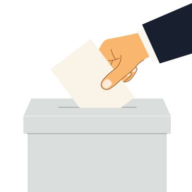 El, oy sandığına bir oy pusulası atar; sivil eğitimi teşvik eder, seçmen katılımını teşvik eder - vektör illüstrasyonu