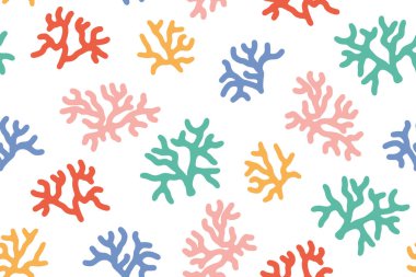 Renkli mercan deseni; yaz baskıları, okyanus dekorasyonu veya tekstil çizimi için mükemmel - vektör çizimi
