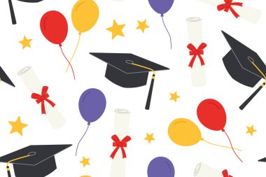 Havan mermileri, diplomalar, balonlar ve yıldızlarla kusursuz mezuniyet modeli mezuniyet partisi davetiyeleri ve hediye paketi çizimleri için mükemmel.