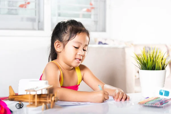 Child Little Girl Drawing Cartoon Paper Paint Color Asian Cute — Fotografia de Stock