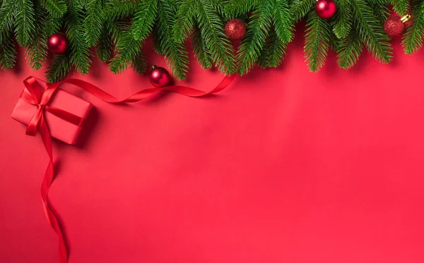 Natale Sfondo Vacanza Con Confezione Regalo Decorazioni Composizione Vista Dall — Foto Stock