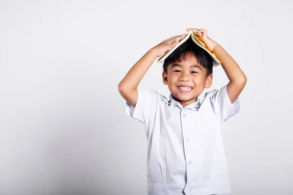 Азиатский Очаровательный Ребенок Улыбается Счастливый Носить Студент Тайская Униформа Красные — стоковое фото