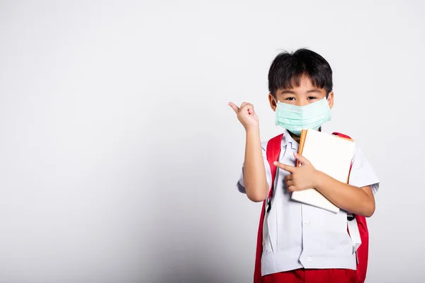 Хлопчик Азіатського Студента Носить Форму Студента Тай Захищає Маску Обличчя — стокове фото