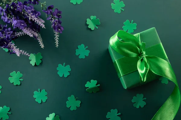 Patricks Day Decoration Background Concept Shamrocks Leaves Holiday Symbol Copy — Stockfoto
