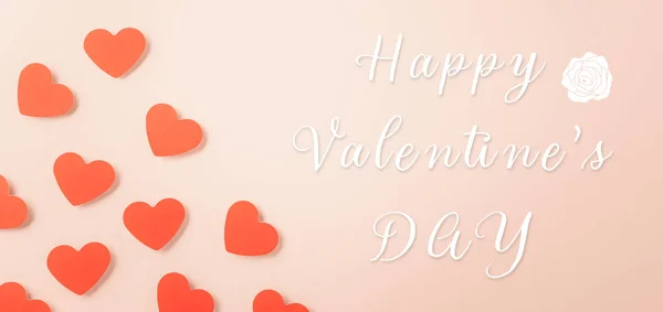 Днем Святого Валентина Красная Бумага Сердца Резки Пастельно Розовый Фон — стоковое фото