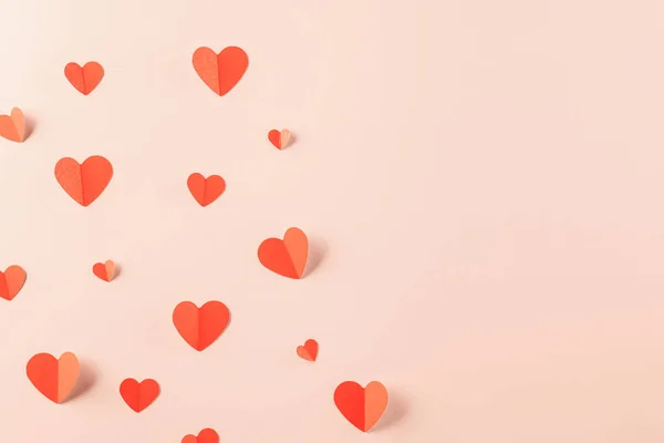 Beautiful Red Paper Hearts Shape Cutting Pastel Pink Background Happy — Φωτογραφία Αρχείου