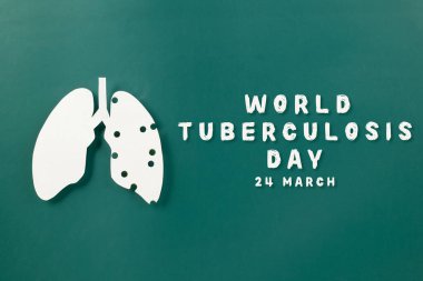 World tuberculosis day. Lungs paper cutting decorative symbol on green background, copy space, concept of world TB day, no tobacco, banner background, respiratory, lung cancer awareness, 24 March
