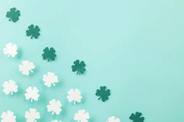 Saint Patricks Day Top View Flat Lay Paper Cut Clover — Stockfoto