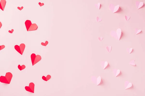 Valentines Day Background Pattern Beautiful Red Pink Paper Hearts Cut — Φωτογραφία Αρχείου