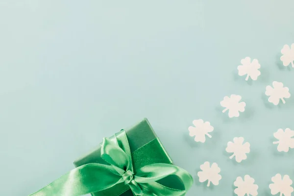 Patricks Day Decoration Background Concept Shamrocks Leaves Holiday Symbol Copy — Stock Photo, Image