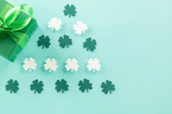 Happy Patricks Day Decoration Background Concept Top View Gift Box — Stock Photo, Image