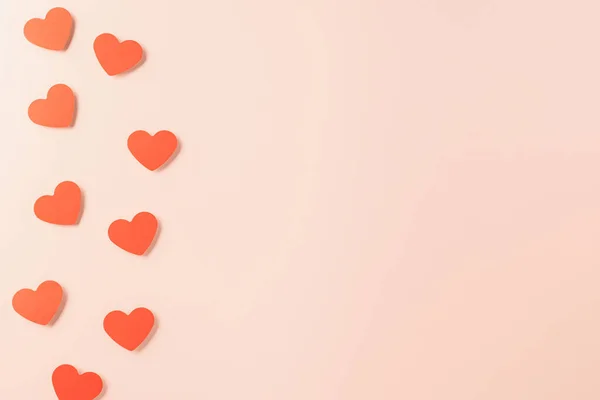 Beautiful Red Paper Hearts Shape Cutting Pastel Pink Background Happy — Φωτογραφία Αρχείου