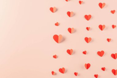 Beautiful red paper hearts shape cutting pastel pink background, Happy mother day, Symbol of love paper art elements with place for text, Happy Valentine Day concept