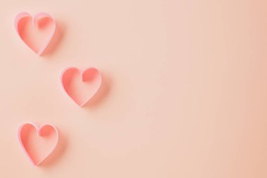 Happy Valentines Day. Flat lay pink ribbon heart shaped decorative on pastel pink background, love holiday concept, banner design, Festive background with copy space, Mother, Woman day