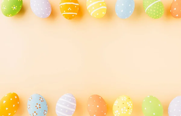 Overhead Easter Eggs Isolated Pastel Background Copy Space Funny Decoration — Stockfoto