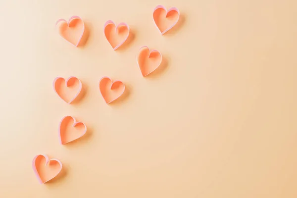 Happy Valentines Day Top View Flat Lay Pink Ribbon Heart — Φωτογραφία Αρχείου