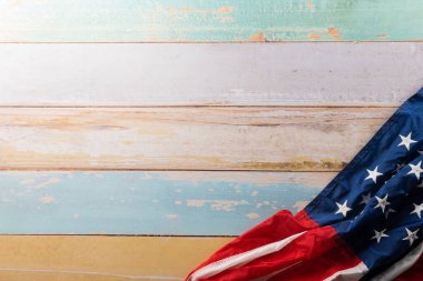 USA flag for Memorial day on abstract wooden background, Banner template design of presidents day concept, flag of United States American with copy space, Presidents Day