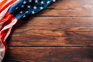 Presidents Day. flag of United States American with copy space, USA flag for Memorial day on abstract wooden background, Banner template design of presidents day, Holiday background concept