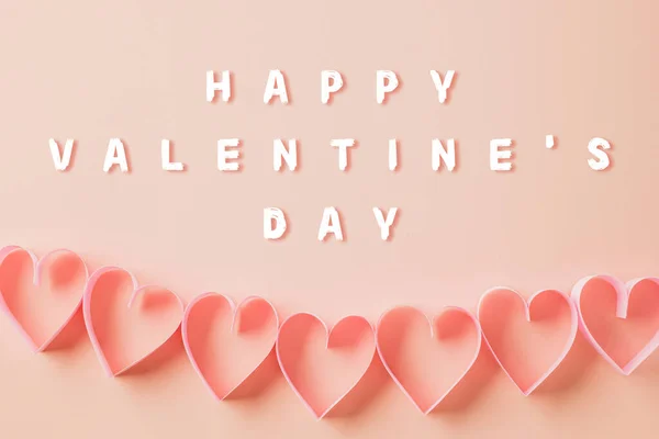 Happy Valentines Day Flat Lay Pink Ribbon Heart Shaped Decorative — стоковое фото