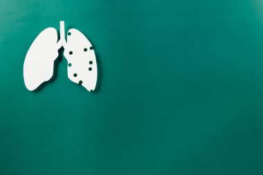 World tuberculosis day. Lungs paper cutting decorative symbol on green background, copy space, concept of world TB day, no tobacco, banner background, respiratory, lung cancer awareness, 24 March