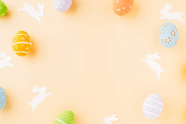 Easter Eggs Bunny Rabbit White Paper Cutting Isolated Pastel Background — Zdjęcie stockowe