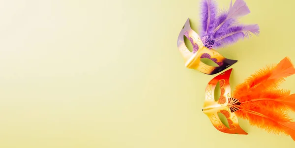 Happy Purim Carnival Accessories Top View Carnival Mask Mardi Gras — Stockfoto
