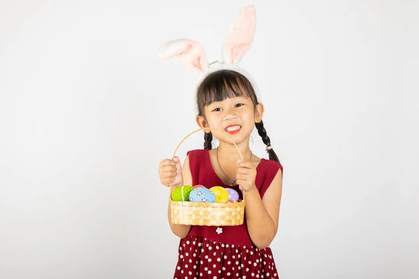 Праздником Пасхи Улыбка Азиатская Маленькая Девочка Пасхальных Кроликов Уши Держа — стоковое фото