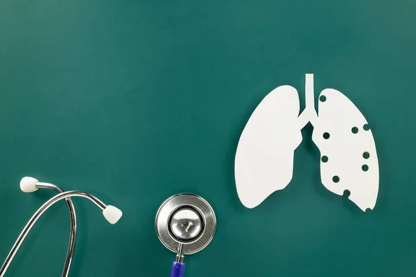 Světový Den Tuberkulózy Horní Pohled Symbol Papíru Plicích Lékařský Stetoskop — Stock fotografie