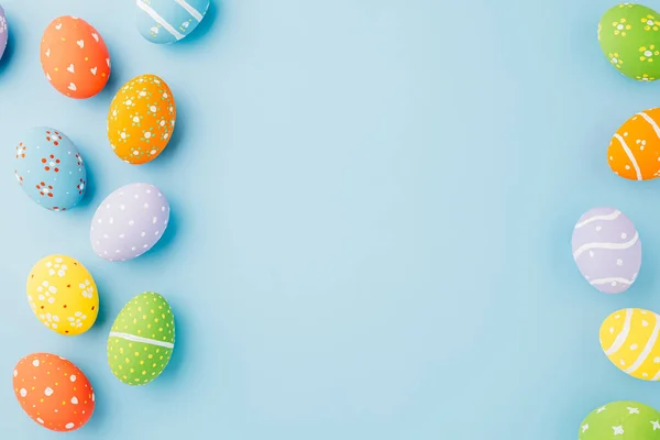 Colorful Easter Eggs Isolated Blue Background Copy Space Funny Decoration — Stockfoto