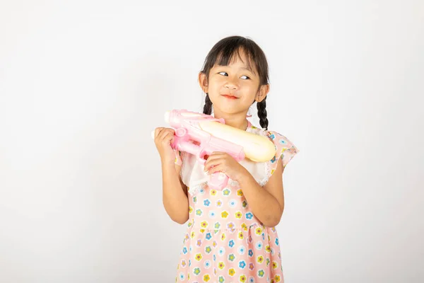 Happy Songkran Day Ragazzina Asiatica Con Pistola Acqua Plastica Bambino — Foto Stock