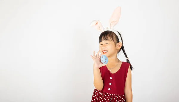 Buon Giorno Pasqua Sorriso Asiatica Bambina Indossa Orecchie Coniglietto Pasquale — Foto Stock