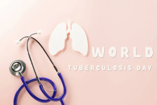 Dia Mundial Tuberculose Visão Superior Símbolo Papel Dos Pulmões Estetoscópio — Fotografia de Stock
