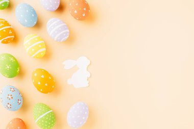 Easter eggs bunny and rabbit white paper cutting isolated on pastel background, Funny decoration, Festive composition banner web design holiday background, Happy Easter Day