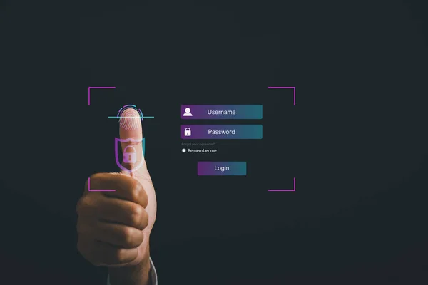 Великі Пальці Віртуальним Відбитком Пальців Сканування Біометричної Ідентичності Пароля Доступу — стокове фото