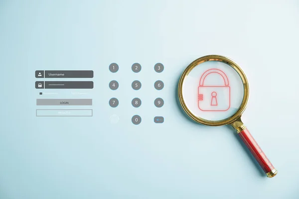 Datensicherung Durch Cybersicherheits Und Datenschutzkonzepte Lupe Erkennt Sicherheitslücken Sicherheitstechnologie Für — Stockfoto